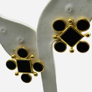 Fab Vintage 1980’s Maltese Cross Black Resin Earrings